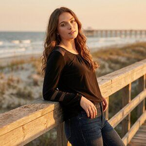 Adele & May Women’s M Black Sheer Mesh Long Sleeve Top Minimalist Layering Y2K